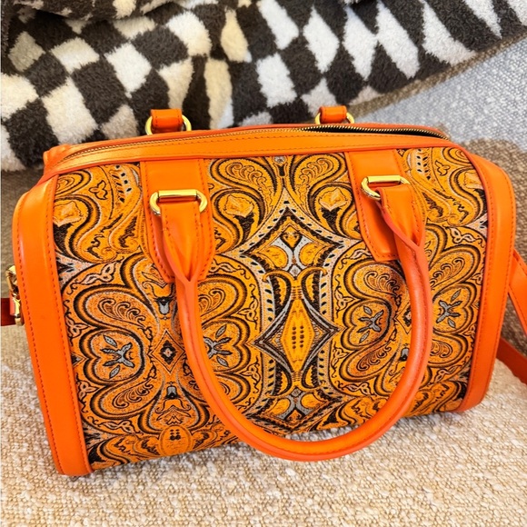 NWT Saint Joy leather Orange Patterned Handbag - Picture 14 of 16